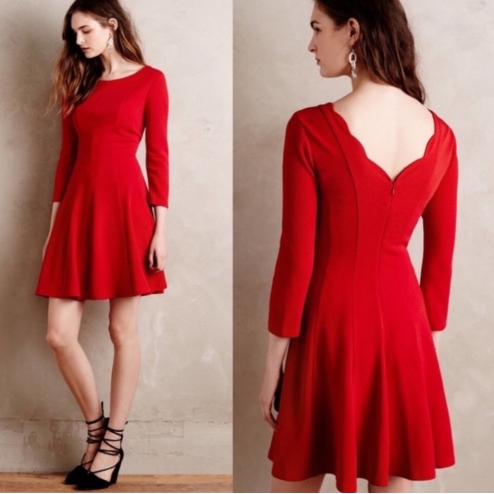 Anthropologie scallop dress red large NWOT